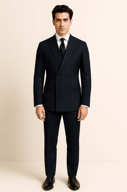 Costume à rayures bleu marine en laine Super 150’s | Stripes Navy - Costume